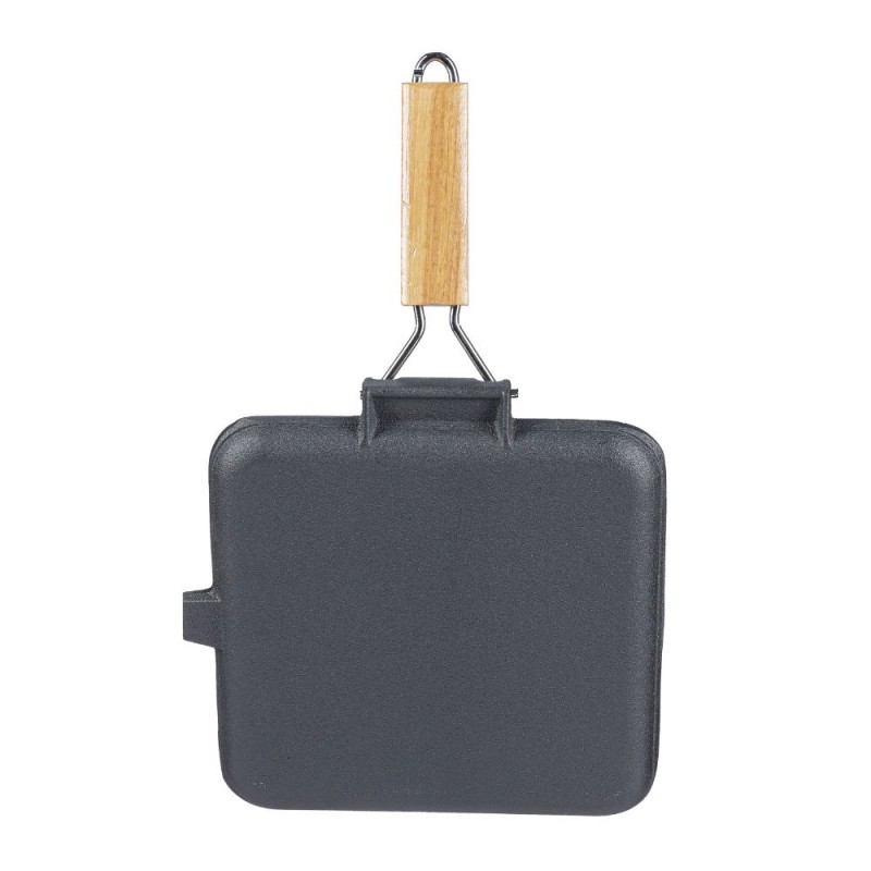 Öntöttvas grill serpenyő lehajtható fa nyéllel, 28x28 cm | Öntöttvas grill serpenyő | Öntöttvas serpenyő |